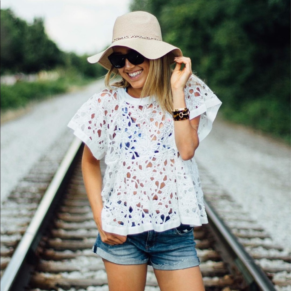 Anthropologie white cut out floral top